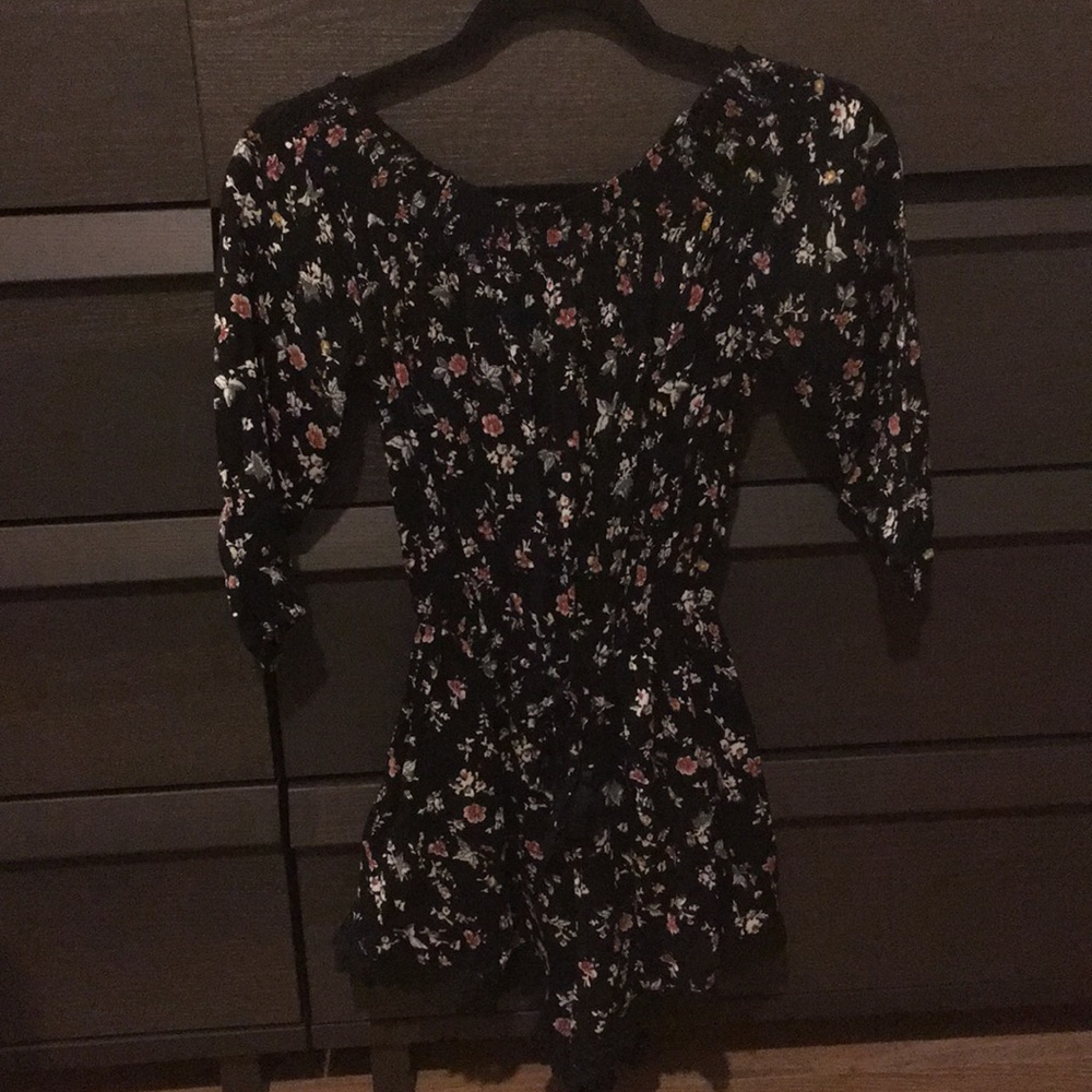 Black floral off the shoulder romper